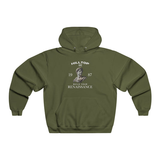 Men's Motivational Hooded Sweatshirt - "Build Your Renaissance" & "Genius Doesn't Work 9 to 5"