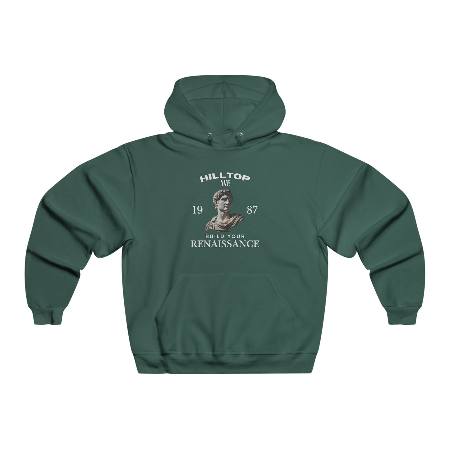 Men's Motivational Hooded Sweatshirt - "Build Your Renaissance" & "Genius Doesn't Work 9 to 5"